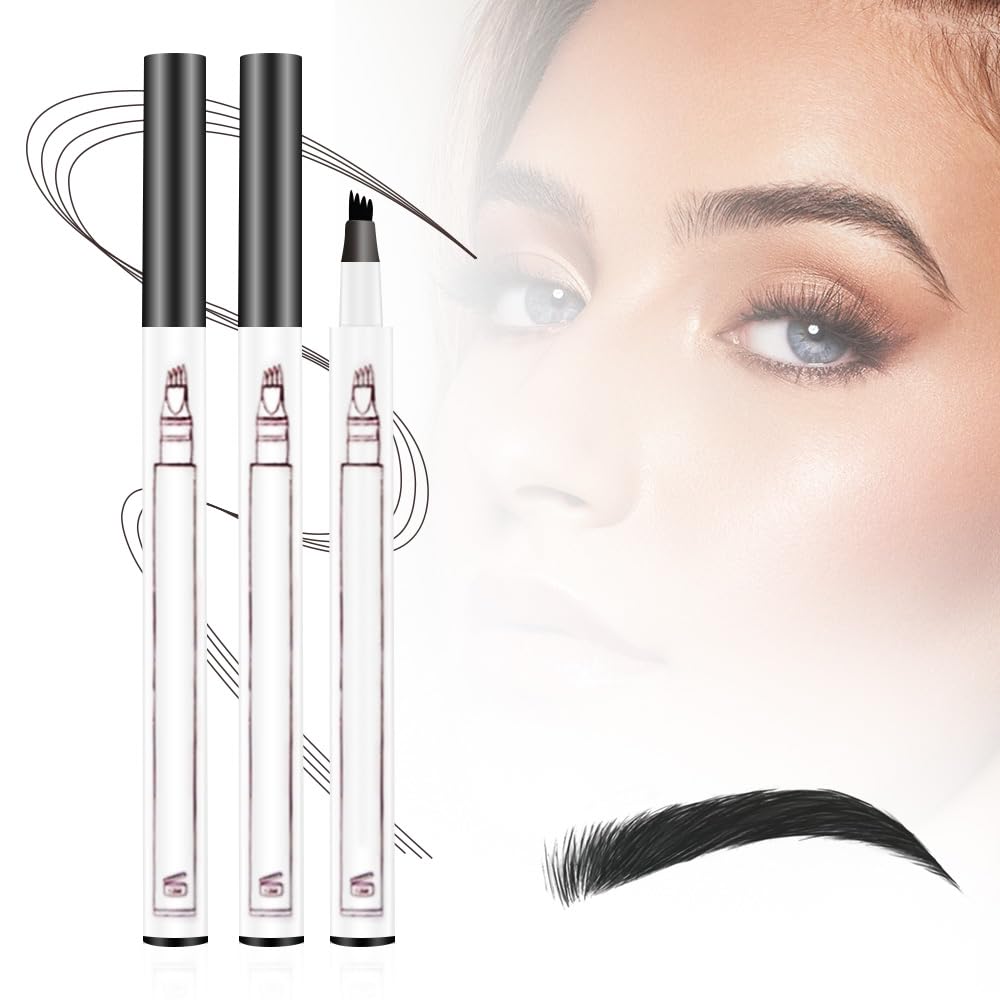 2025 Upgrade Waterproof Brow Pencil with Micro-Fork Tip,3D Magic Eyebrow Pencil 4-Head Split Waterproof Long-lasting Eyebrow Pencil,Natural Makeup Fine Stroke Eyebrow Tattoo Pencils (Black)