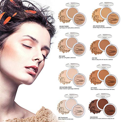 AQUAPURITY - PHOERA Sheer Matte Fixing Powder Makeup Base Fixer Setting Powder Foundation Fixing Compact Pressed Powder Long Lasting Make Up Fixer Skin Vitamin E Beauty Blender (205 Golden Beige…)