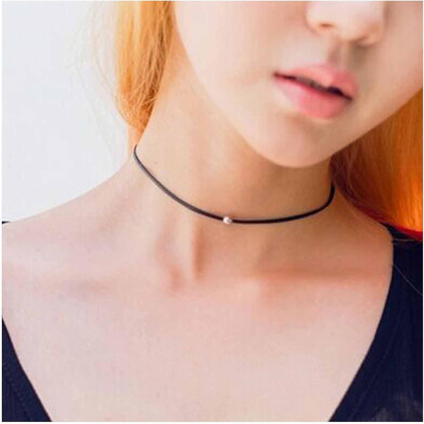 Boho Leather Choker Necklace Thin Black Suede Velvet Necklace Chain Vintage Minimalist Beaded Necklace 90s Chain Jewelry for Women Gifts