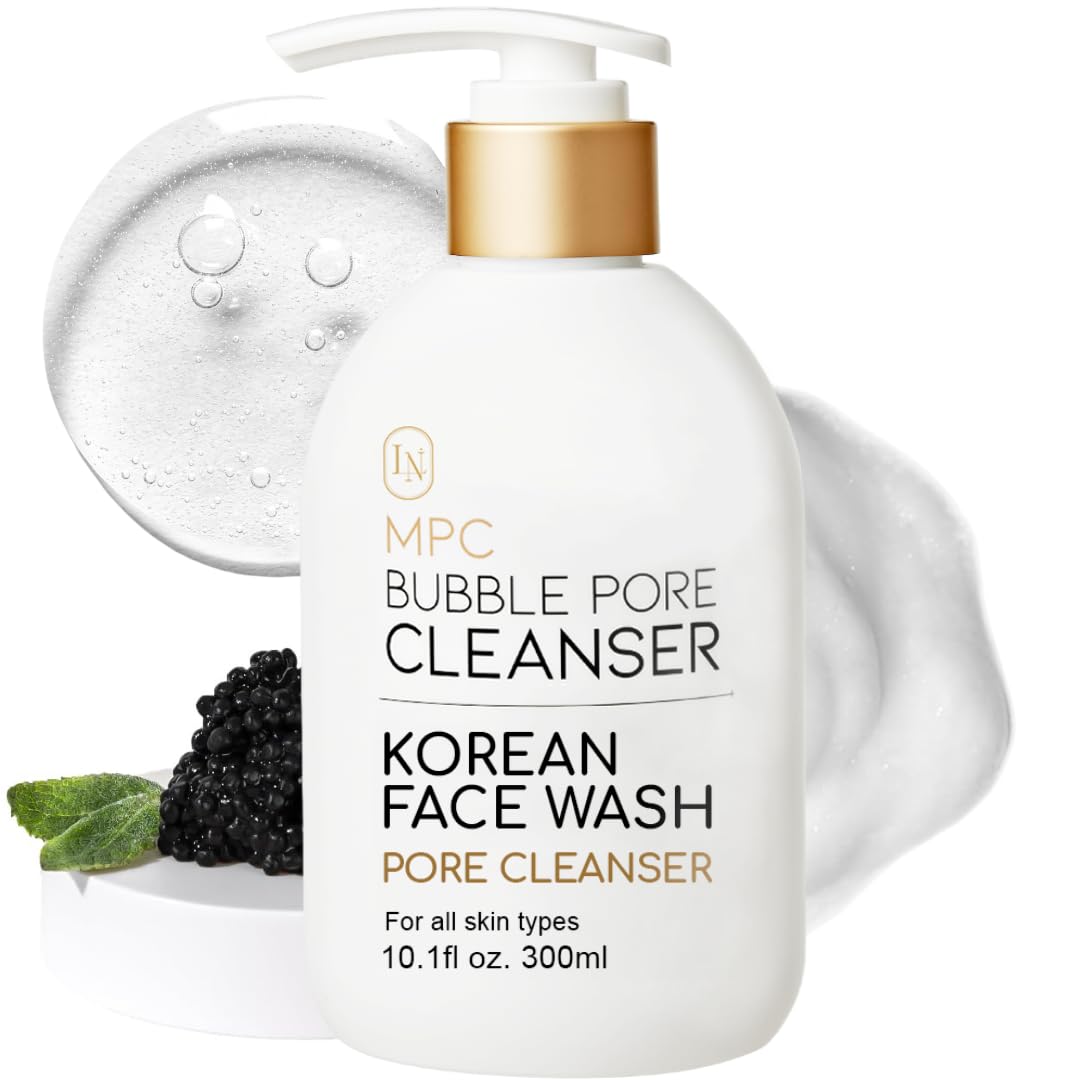 MPC Bubble Pore Cleanser, Korean Face Wash, Gentle Deep Pore Facial Cleanser with Caviar, Blackhead Makeup Remover, Pore Minimizer, Hydrating, Exfoliator, Oily, Dry Skin 10.1 fl oz