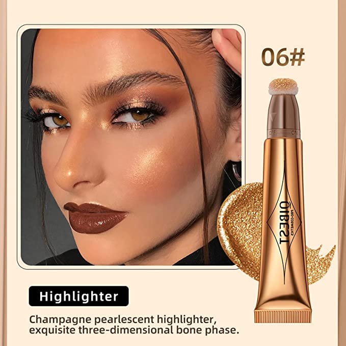 Blush Dreams Contour Beauty Wand, Liquid Face Concealer Contouring Stick with Cushion Applicator, Long Lasting Smooth Natural Matte Finish, Lightweight Blendable Super Silky Cream Contour Stick (Light Pink blush+Contour+Silver Highlighter)