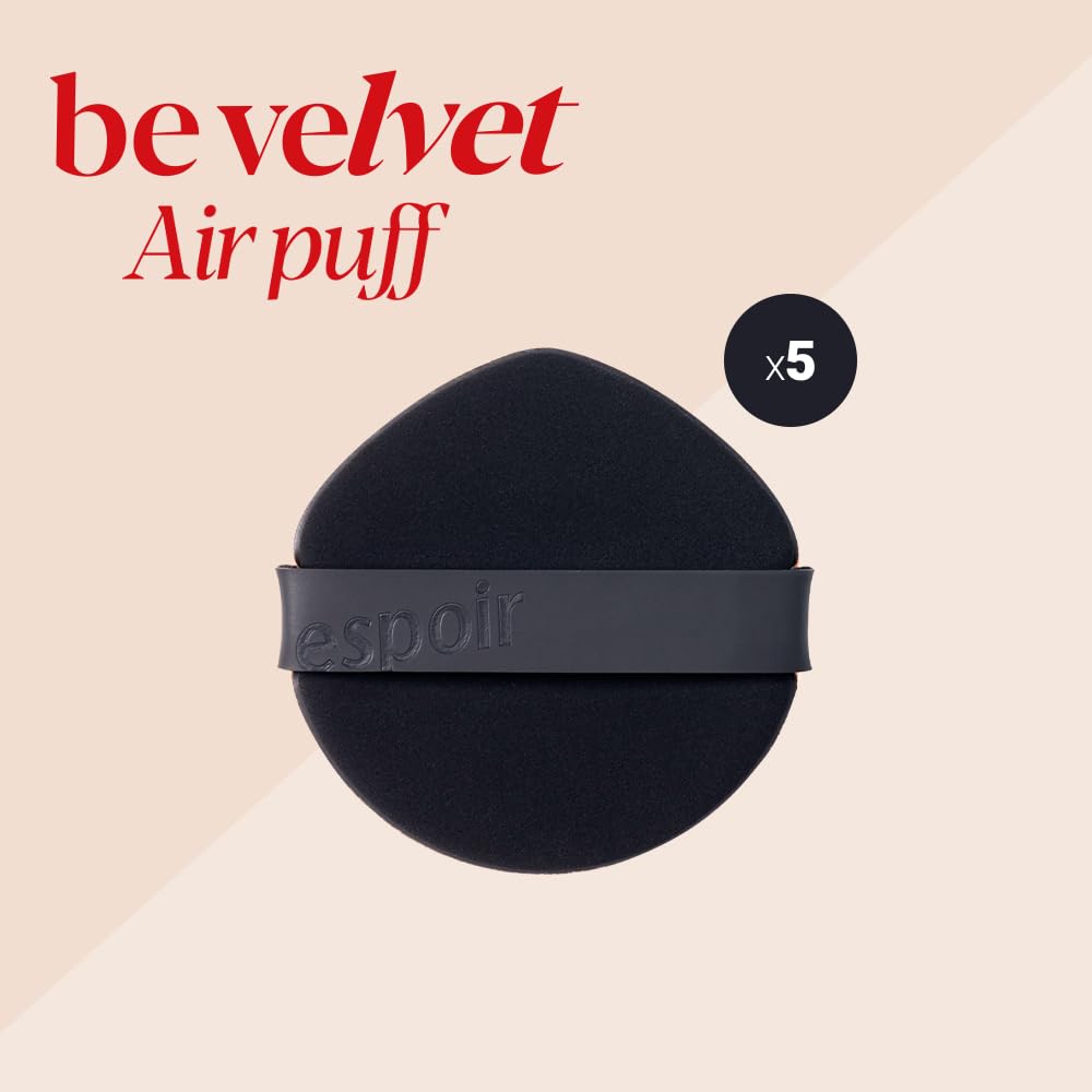 Espoir Be Velvet Air Puff 5ea | Flawless Face Makeup Fast and Easily | Makeup Sponge Applicator Air Cushion Powder Puff for Liquid Foundation, Cream, Powder, Concealer | Korean Base Makeup Tools