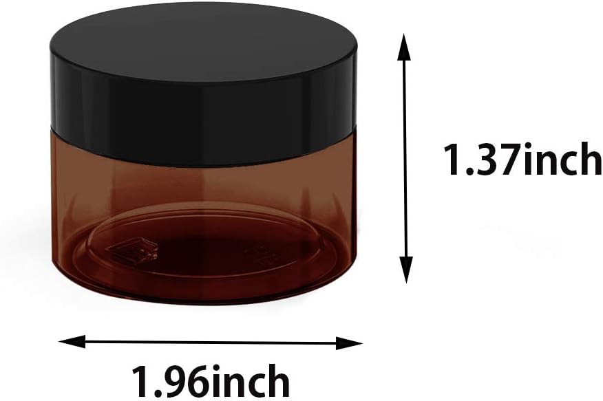 1 oz Amber Plastic Cosmetic Jars Leak Proof Container with Black Lid for Cream, Lotion, Powder, ointment, Beauty Products etc, 12 Pcs.