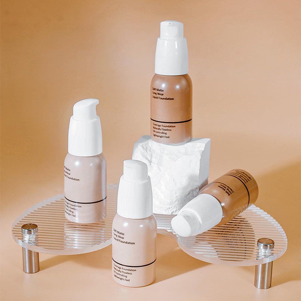 Matte Liquid Full Coverage Foundation, Flawless Soft Matte 24HR Oil Control Full Coverage Foundation Makeup for Women, Long-Lasting Waterproof Full Coverage, 04#Warm Sun (04, Pack of 1)