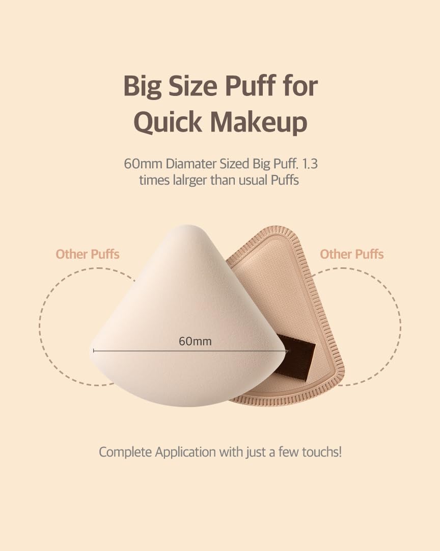 Pang Pang Tringle Makeup Powder Puff 1 Pc | Latex Big Makeup Sponge for Foundation | Fluffy Cushion Puff with Narrow Tip | Korean Makeup Puff for Foundation and Powder | 2.2In Diamater