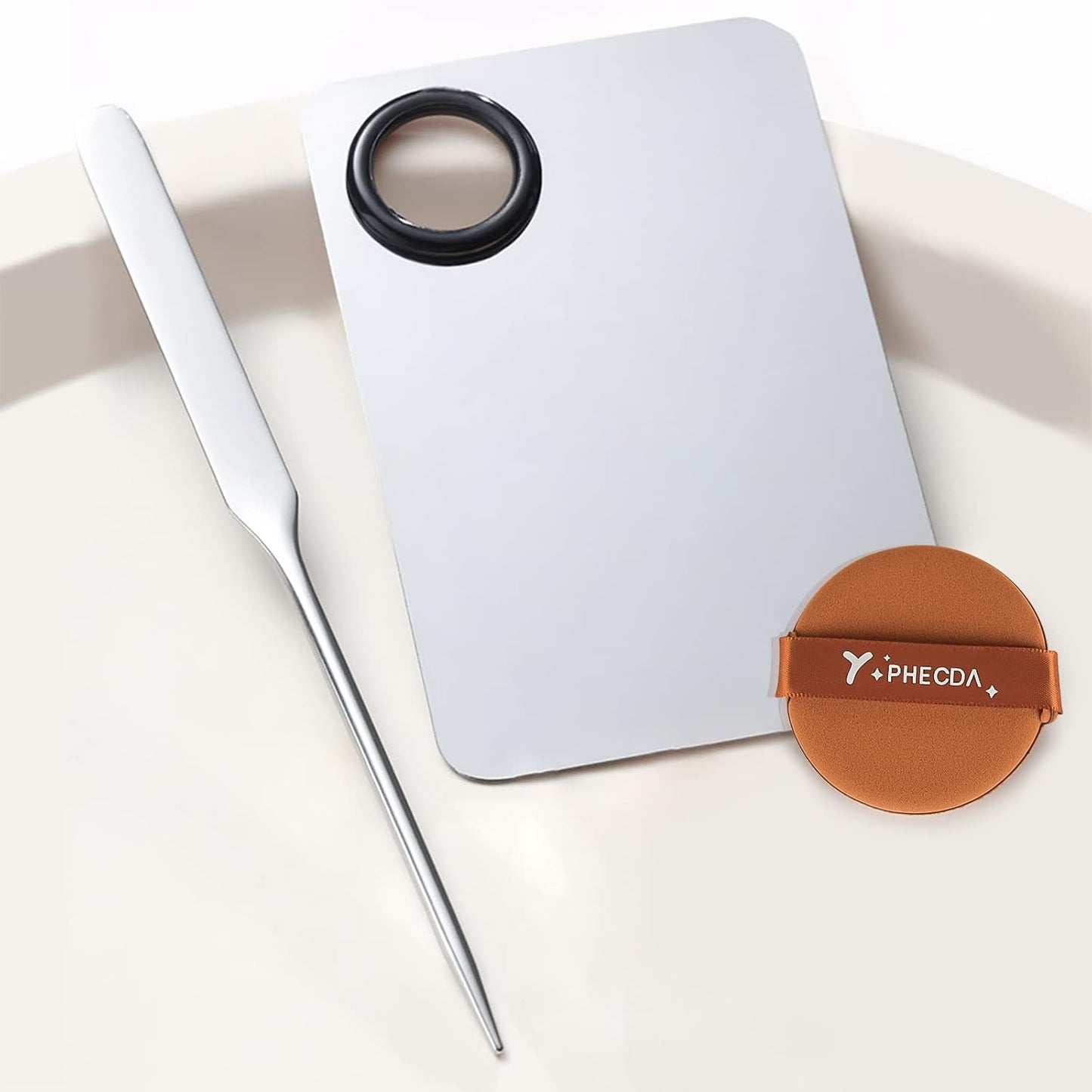 Professional Stainless Steel Makeup Palettes Makeup Spatula set, Makeup Spatula makeup palette Makeup Art Tool For Nail Art Eye Shadow Eyelash Makeup Pigment Blending, with Makeup Powder Puff 2pcs