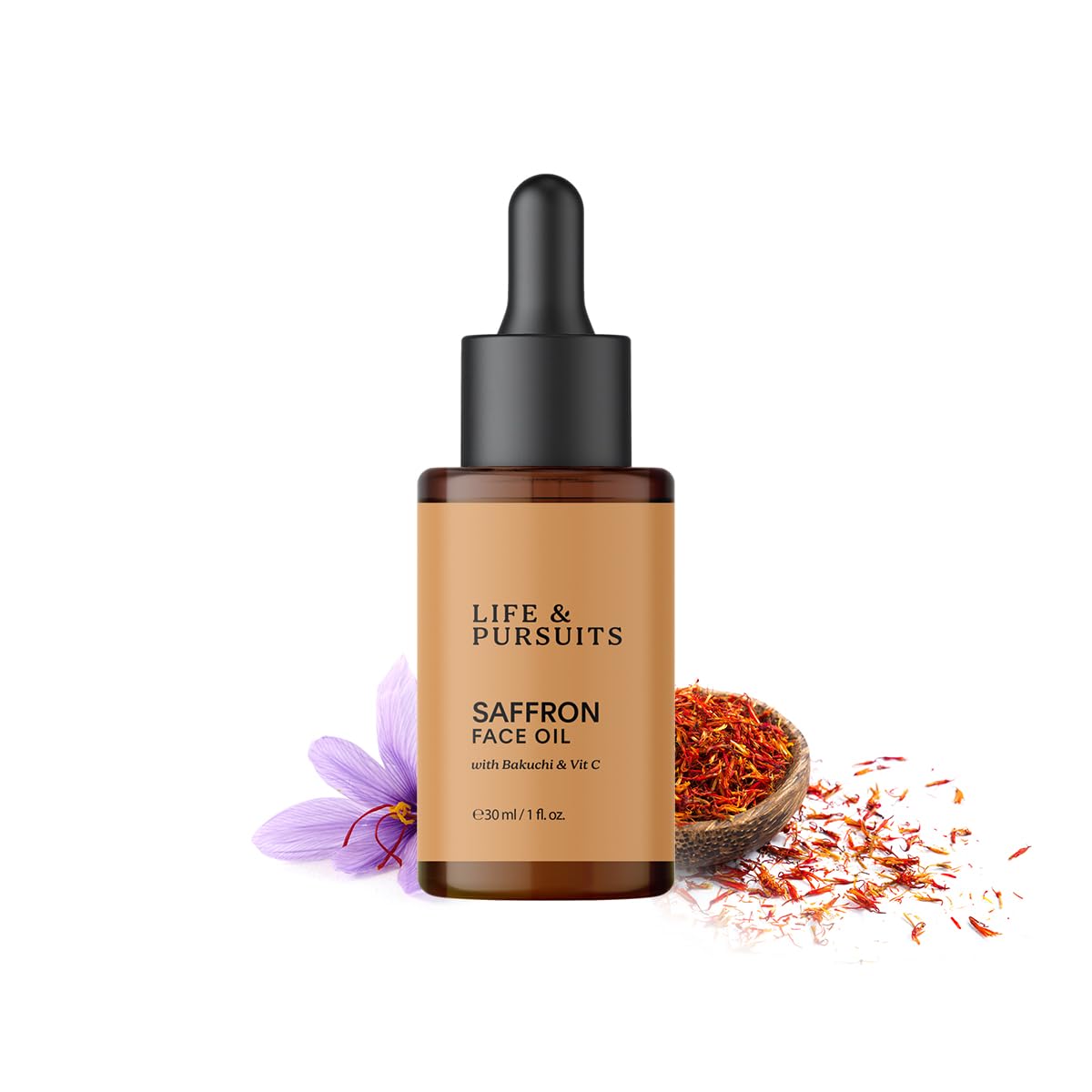 Life & Pursuits Saffron Face Oil 1 Fl Oz with Kashmir Saffron, Bakuchi, Vitamin C for Face Brightening, Moisturizing, Dark Spots, Fine Lines, Wrinkles. Lightweight Daily Face Massage oil | Anti-Aging