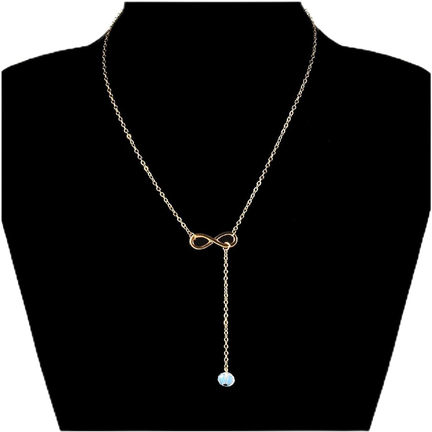 Boho Crystal Infinity Necklace Gold Y Necklace Minimalist Crystal Y Lariat Necklace Chain Jewelry for Women and Girls