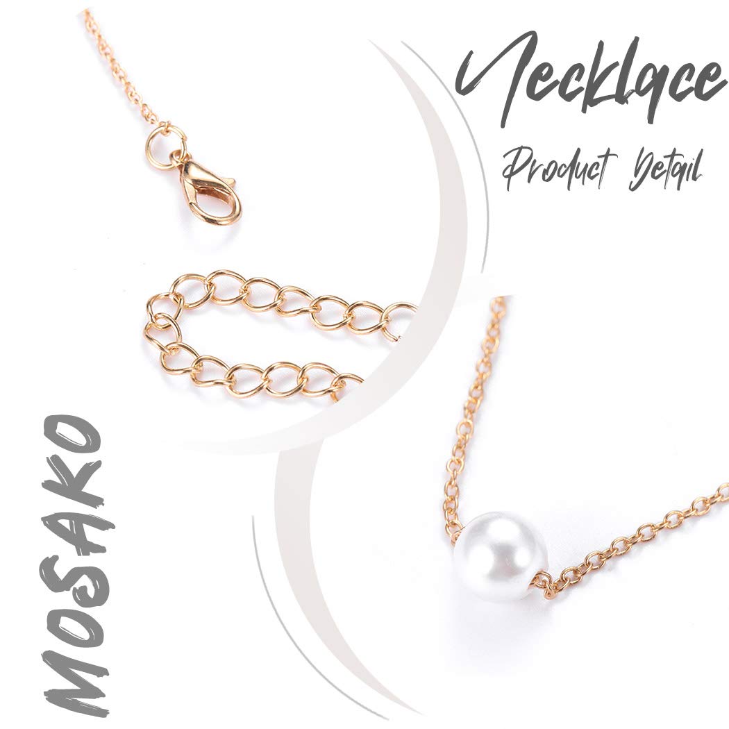 Single Pearl Pendant Necklace Chain Gold Necklace Short Necklaces for Women and Girls (Gold)