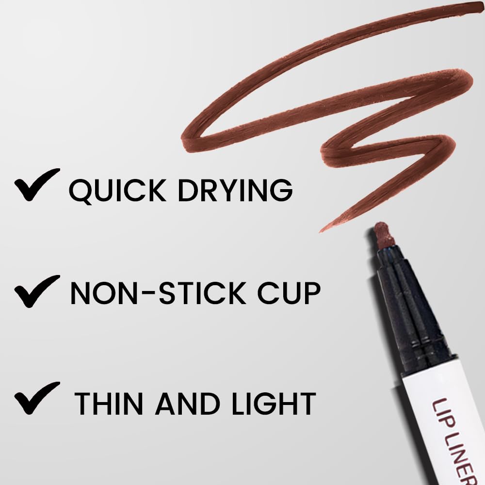 Longwear Liquid Lip Liner Stain Marker Pen Long Lasting Waterproof, Chocolate Cocoa Dark Red Brown Matte Semi Permanent 24 Hour Lip Liner and Lipstick Combo, Color Stay Lipliner Lips Stain peel off 11
