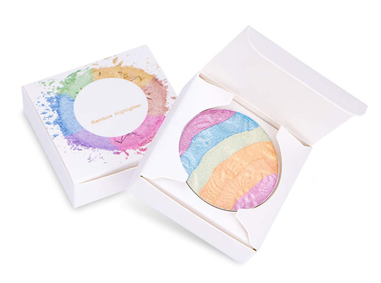 Pro 6 Colors 3D Baked Rainbow Highlighter Eyeshadow Makeup Palette Xmas Cosmetic Blusher Shimmer Powder Contouring Kit Unicorn Blush