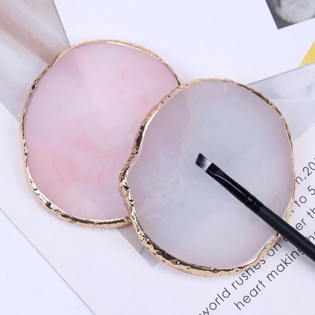2 Pack Nail Art Palette Makeup Foundation Mixing Palette Holder Golden Edge Professional Cosmetic Nail Art Tools for Women and Girls Nail Polish Liquid Lipstick Concealer