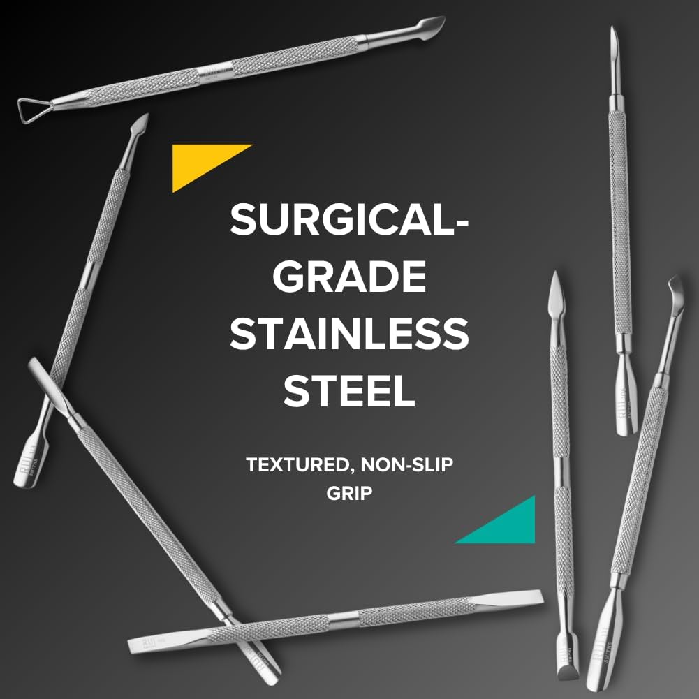 Rui Smiths Pro Cuticle Pusher with 2 Ends - Stainless Steel Manicure Tool - Style 102