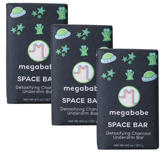 Megababe Underarm Bar Soap - Space Bar | With Detoxifying Charcoal for Odor Control | 4.5 oz - 3 Pack