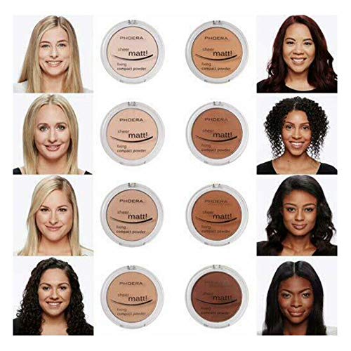 AQUAPURITY PHOERA Sheer Matte Compact Powder Fixing Powder Makeup Base Fixer Setting Powder Foundation Fixing Compact Pressed Powder Long Lasting Skin Vitamin E Beauty Blender (208ESPRESSO)