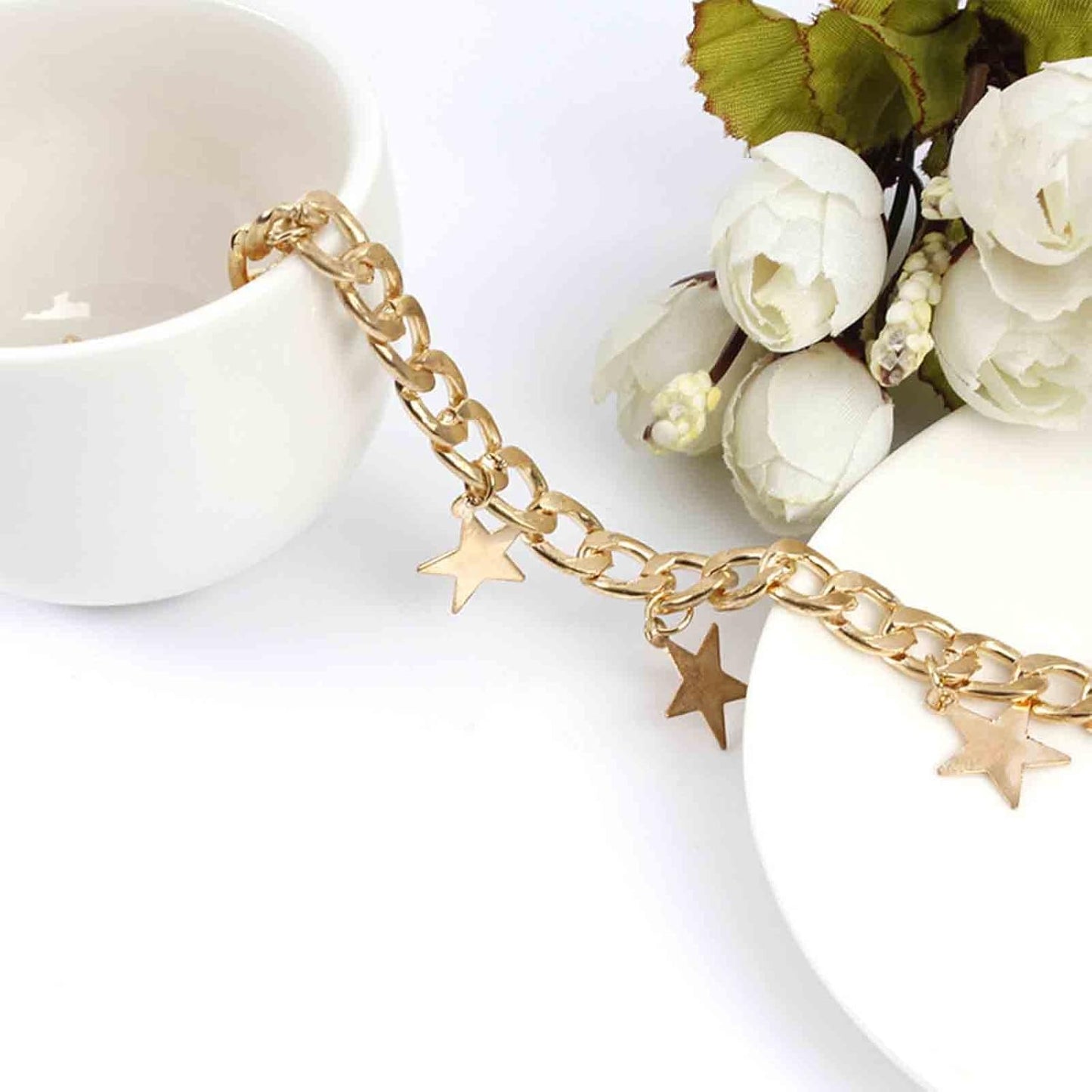 Boho Star Dangle Choker Necklace Gold Chunky Curb Chain Necklace Punk Thick Chain Choker Necklace Minimal Short Chain Necklace Jewelry for Women and Girls