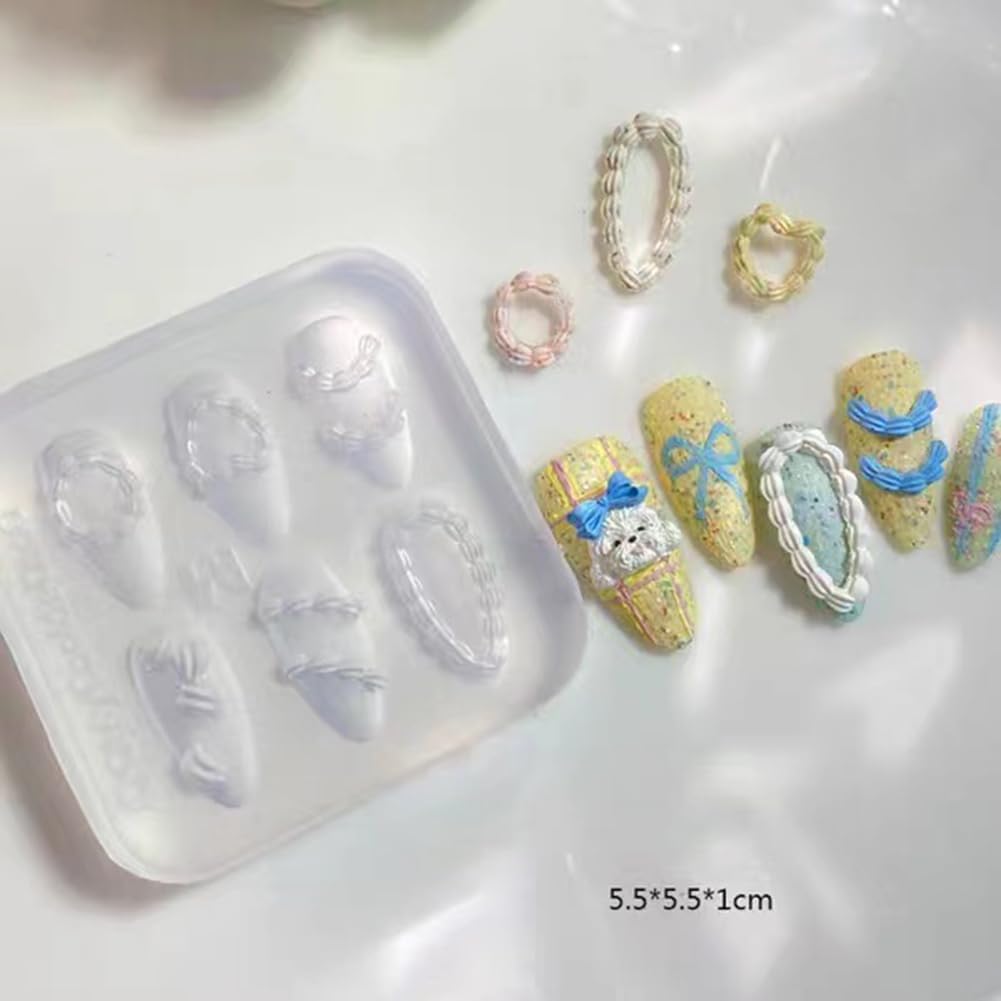 Nail Art Silicone Mold Embossed Cream Chain Design DIY Manicure 3D Carving Template with 6 Patterns, Resin Craft Making Tool Mould for Women Nail Decoration