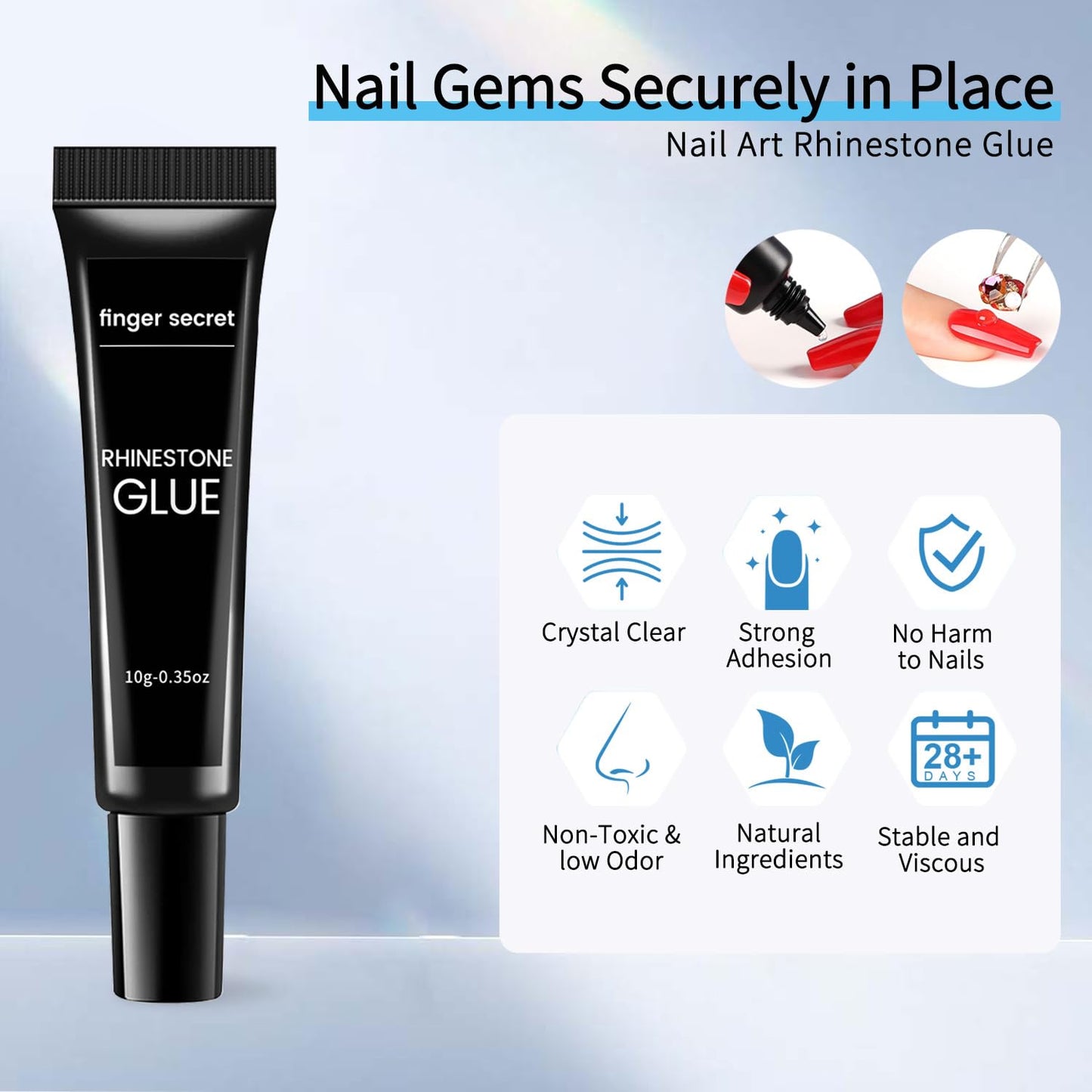 2PCS Rhinestone Glue Gel Kit- Superior Nail Art Glue Strong and Long-Lasting Bond for Nail Art Decorations, Charms, 3D Bling, Gems, Jewel Diamonds UV/LED Easy Apply with Nail Rhinestone Glue Kit