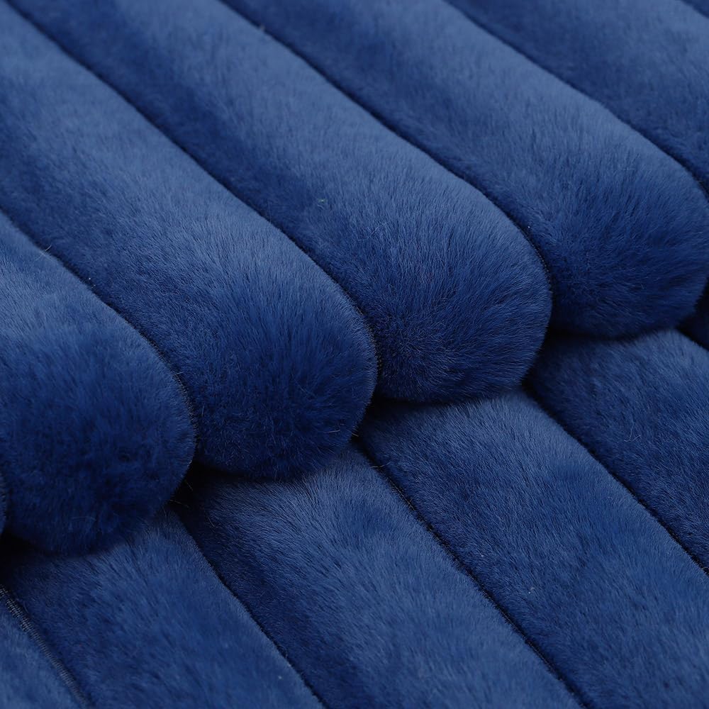 MADIZZ Set of 2 Faux Wool Plush Decorative Throw Pillow Covers 18x18 Inch Blue Fluffy Striped Soft Decorative Cushion Cover for Sofa Bedroom Pillow Shell