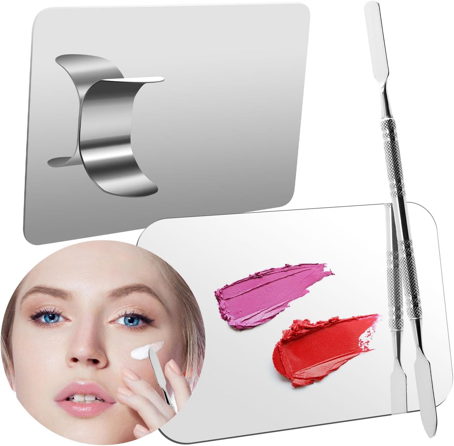 Makeup Foundation Mixing Nail Palette - Stainless Steel Makeup Palette Tray Mixer with Foundation Cosmetic Spatula for Nail Art Palette Makeup Artist Must Haves