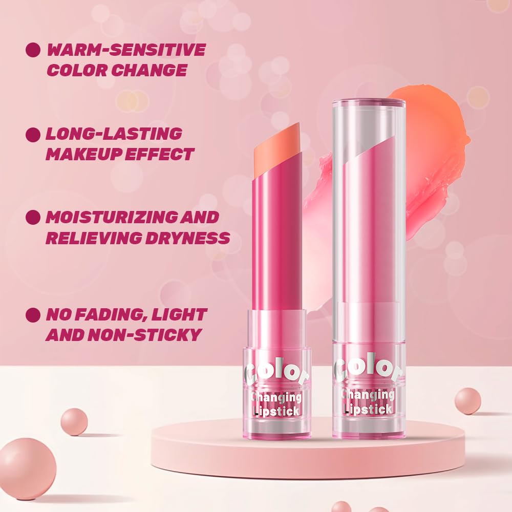 BINGBRUSH Color Changing Lipstick Set, PH Mood Peach Lip Balm and Gloss, Long Lasting Tinted Lip Stain (03# Coral Kiss, 1 Count (Pack of 1))