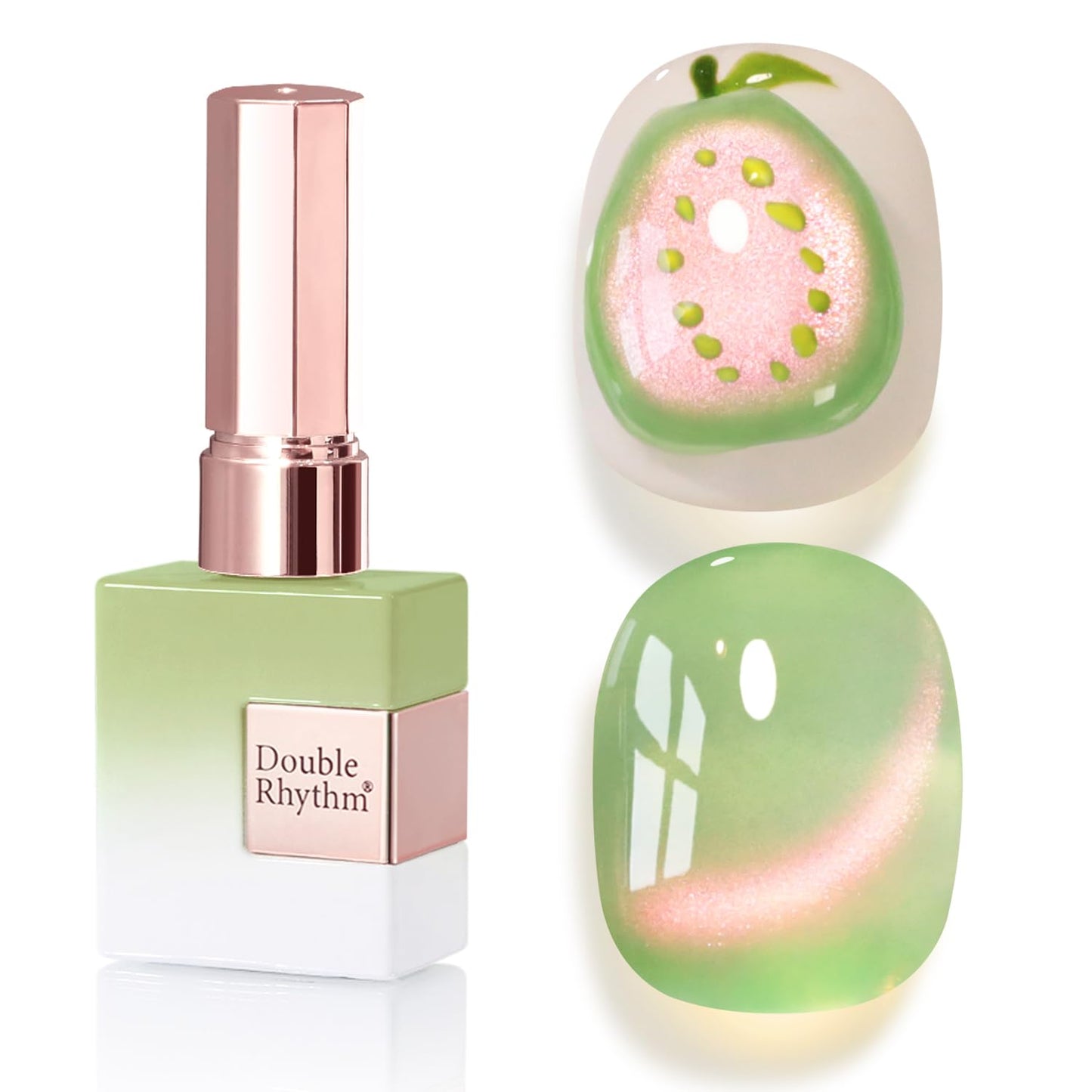 Double Rhythm 0.5 OZ Cat Eye Gel Polish with Magnet 15ML Holographic Glitter Shimmer Translucent Jelly Color Magnetic Nail Polish Salon DIY at Home (Pink Green-MC1215)