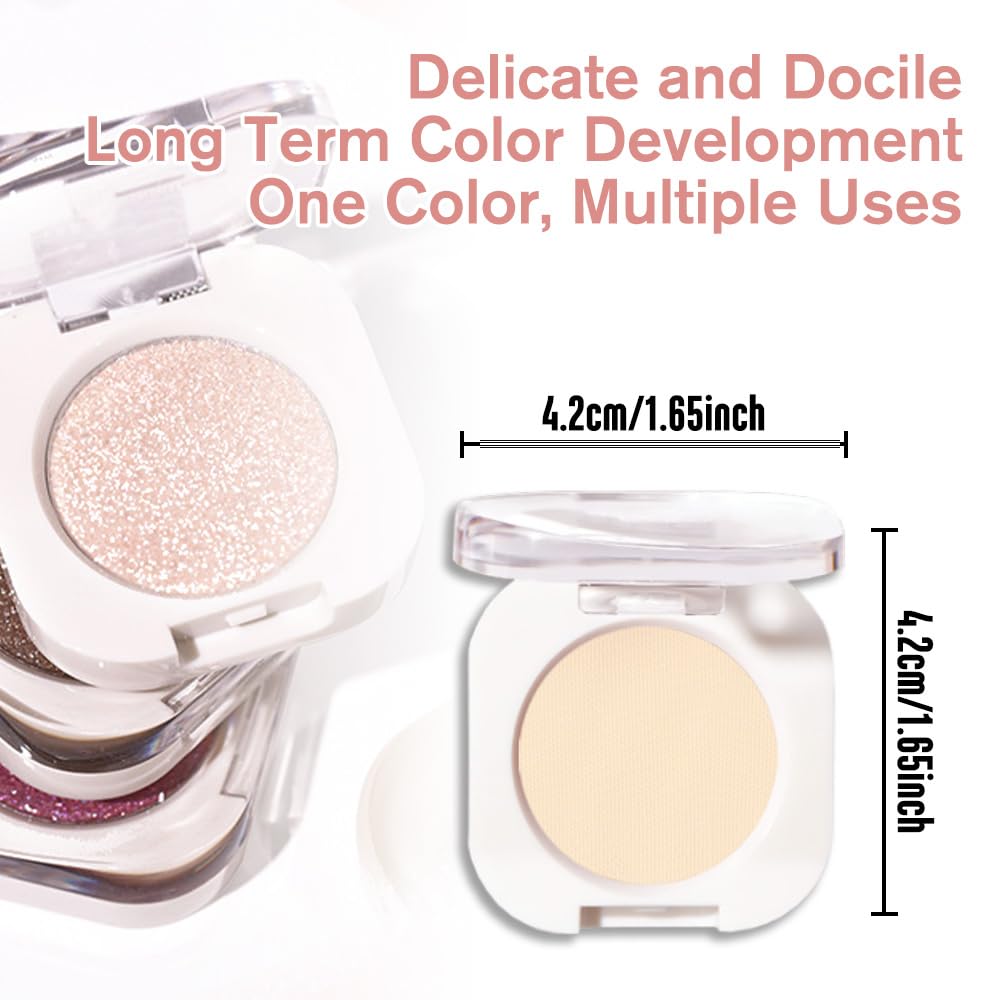 Smoky Beige Matte Eyeshadow Palette for Women, Single Monochrome Eye Shadow Makeup, Shiny Pressed Powder, Blendable Natural sombras para ojos, Holographic,Vegan,Travel -17