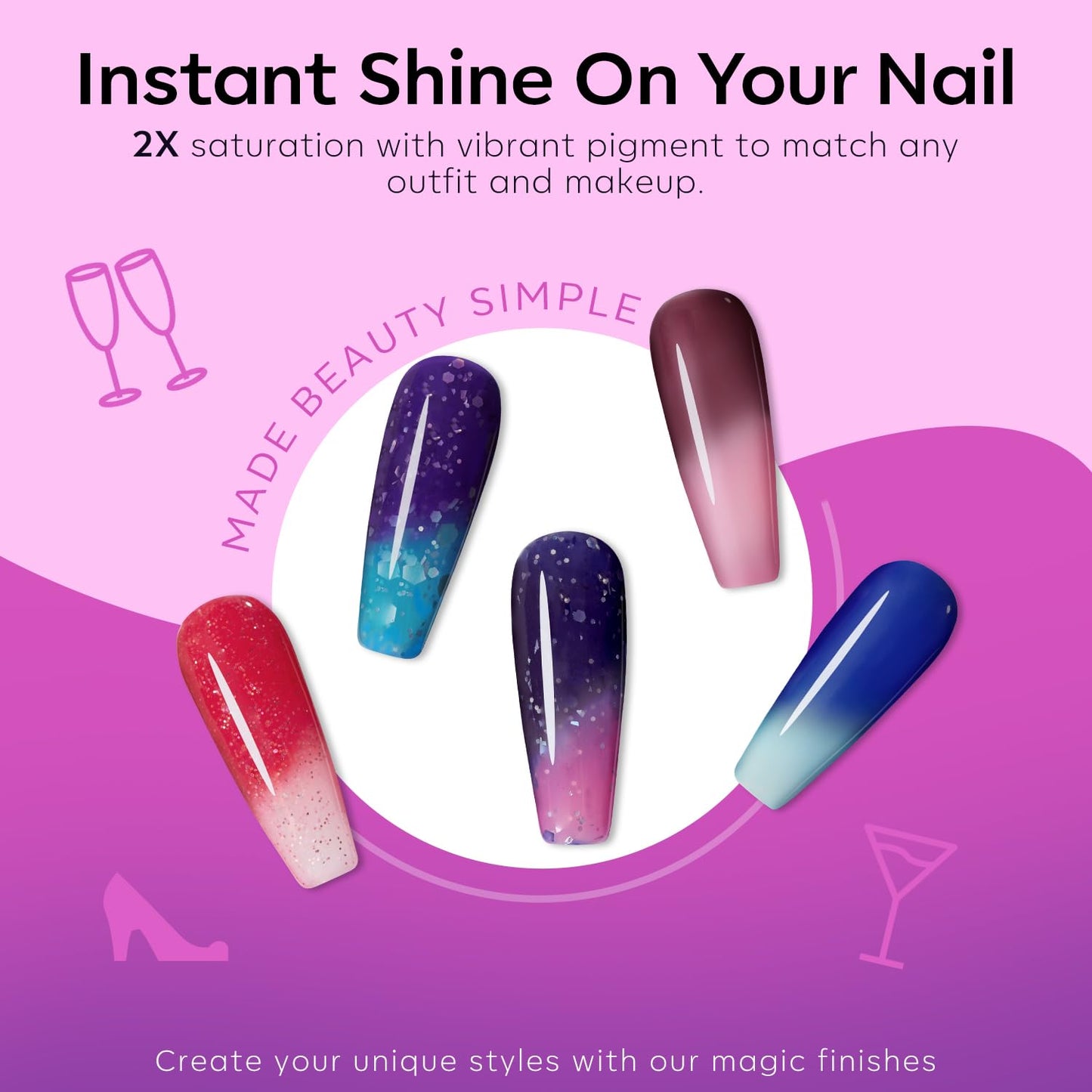 modelones Color Changing Gel Nail Polish Set, 6 Colors Red Pink Glitter Blue Purple Mood Temperature Change Nail Polish Gel Set Soak Off Nail Art Gel DIY Salon Manicure Gift