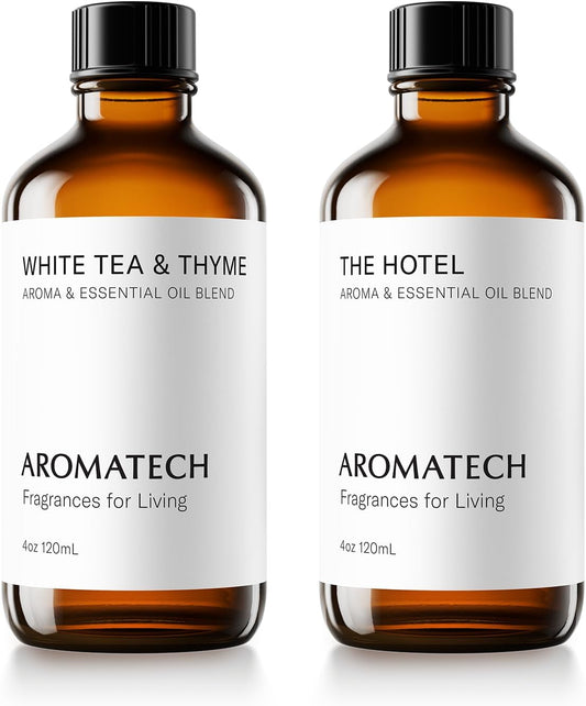 AromaTech The Hotel & White Tea & Thyme Set | Aroma Diffuser Essential Oils Blend of Peach, Red Rose, Pine, White Tea, Thyme, Amber - 120 Milliliter