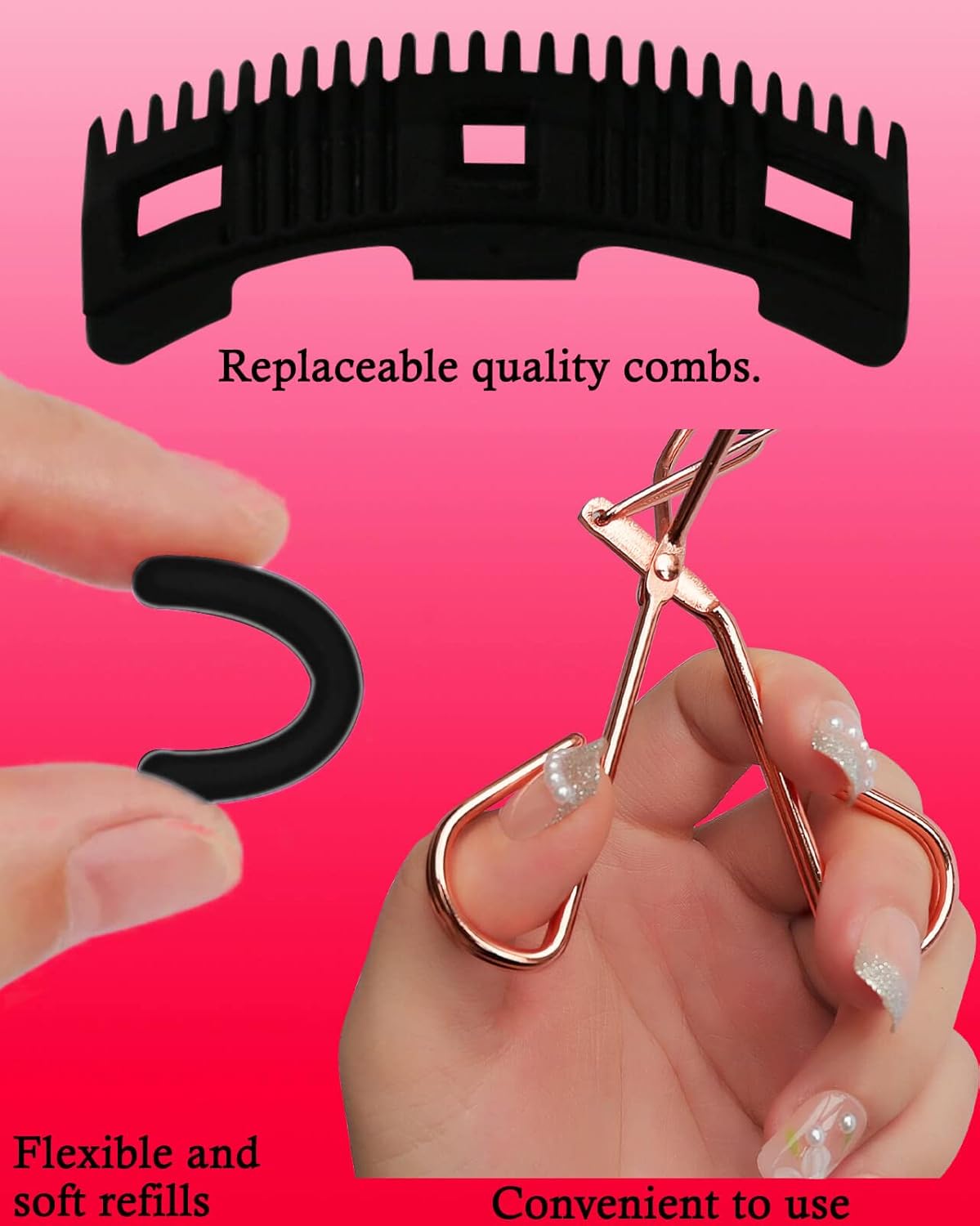 Eyelash Curlers with Comb and Eyelash Applicator Tweezers with Comb IMMER LIEBEN Press for 10 Seconds to Naturally Curl Your Lashes Rose Gold