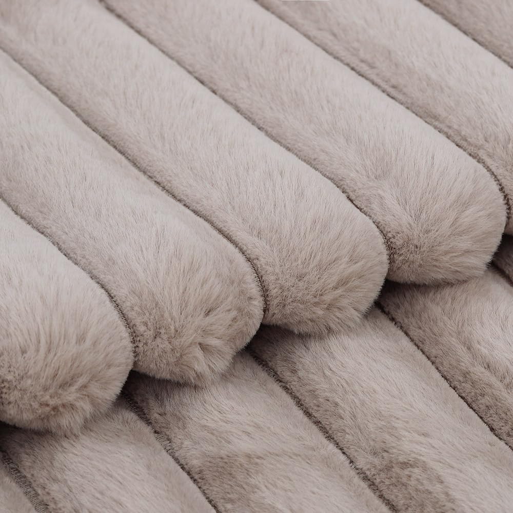 MADIZZ Set of 2 Faux Wool Plush Decorative Throw Pillow Covers 22x22 Inch Taupe Fluffy Striped Soft Decorative Cushion Cover for Sofa Bedroom Pillow Shell
