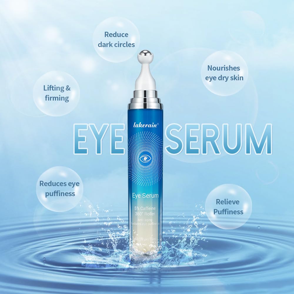 5% Caffeine Eye Cream, Eye Roller Serum with 360° Massage Ball, Dark Circles Under Eye Treatment Under Eye Cream, Eye Cream For Puffiness and Bags Under Eyes, Reduce Wrinkles, Bags under eyes.