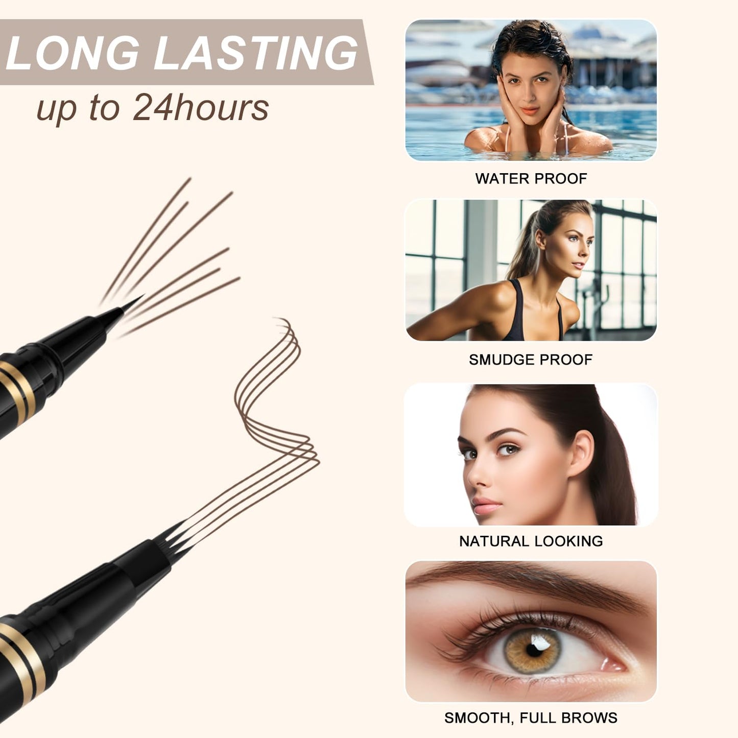 Makeup Kit with 4 Tip Waterproof Microblading Eyebrow Pencil, Eyeliner, Pomade and Dual-ended Eyebrow Brush - Dark Brunette