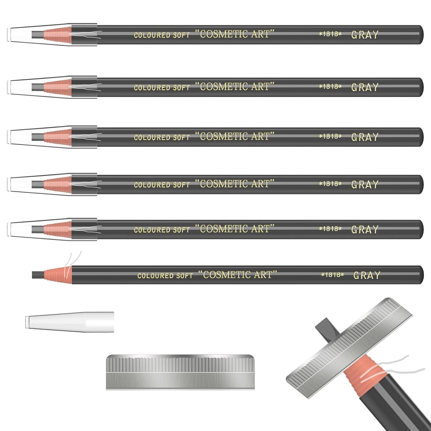 6 Piece Gray Colour Waterproof Eyebrows Pencil Tattoo Makeup And Microblading Supplies Kit-Permanent Eye Brow Liners In Waterproof Eyebrow Pencils Peel - Brow Pencil Set For Marking(6 Pcs)