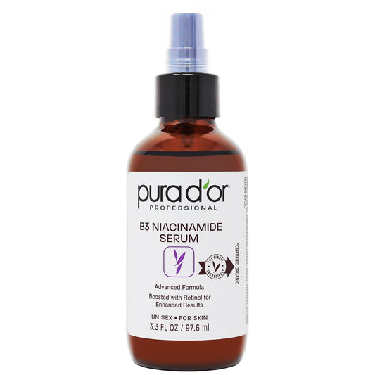 PURA D'OR 3.3 Oz B3 Niacinamide Advanced Facial Serum - Skin Care Formula with Retinol For Wrinkles, Hydration & Radiant Complexion - All Skin Types, Hypoallergenic - Women & Men