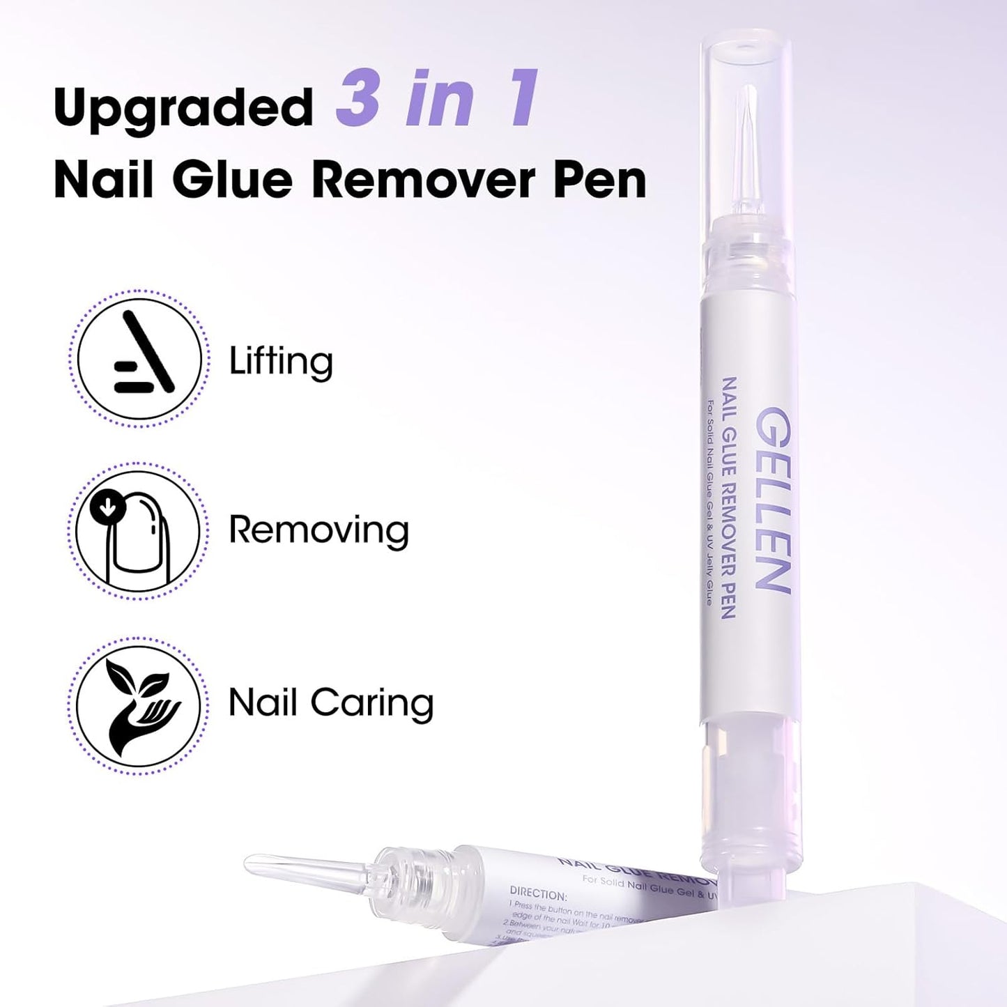 Gellen Nail Glue Remover 5 Pcs, Glue Remover Pen for Press on Nails, Non Acetone Press on Removal, 10s Quick Remove for Nail Tips Fake Nails Solid Glue Gel