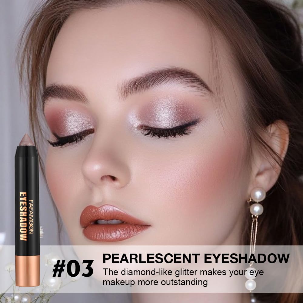 Monochrome Cream Glitter-Shimmer Eye Shadow Stick Palette makeup | 2-in-1 Eyeshadow & Eyeliner Pencil for Women | Waterproof, Vegan & Cruelty-Free | Sombras Para Ojos | 03 Shimmer Rose Gold