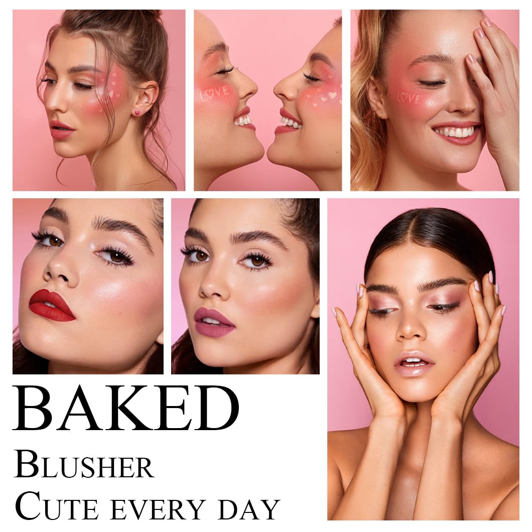 Baked Blush Powder, Natural Glow Blush Palette for Cheeks, Contour Brighten Highlight Face for a Shimmery or Matte Finish, Lightweight Blendable, Long Lasting Face Makeup #01