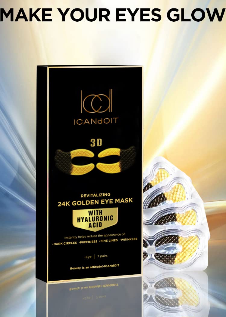 ICANdOIT 24K Gold Eye Mask For Dark Circles&Puffiness,Anti-Aging,Anti-Wrinkle With Hyaluronic Acid and Collagen,Eye Zone Care Eye Patches for All Skin Types,35Pairs