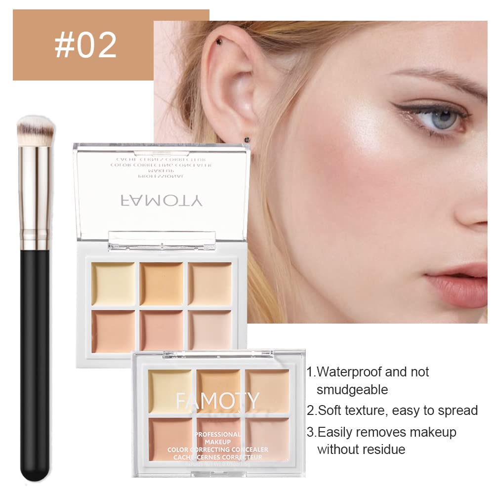 6 Color Correcting Concealer Palette With Concealer Brush, Tattoo Concealer, Cream Contouring Makeup Kit, Corrects Dark Circles Red Marks Scars Light Mediumor creamy concealer A2