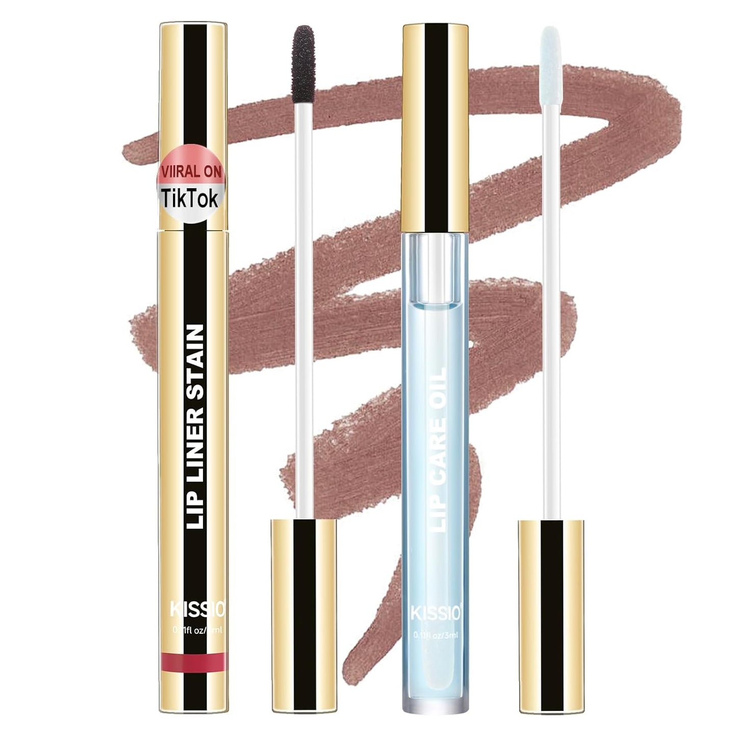 KISSIO Lip Stain Set,Peel Off Lip Liner Stain and Lip Care Oil,Transfer Proof,Long Lasting and Waterproof Lip Tint,Matte Finish,Lip Combo,05 Light brown