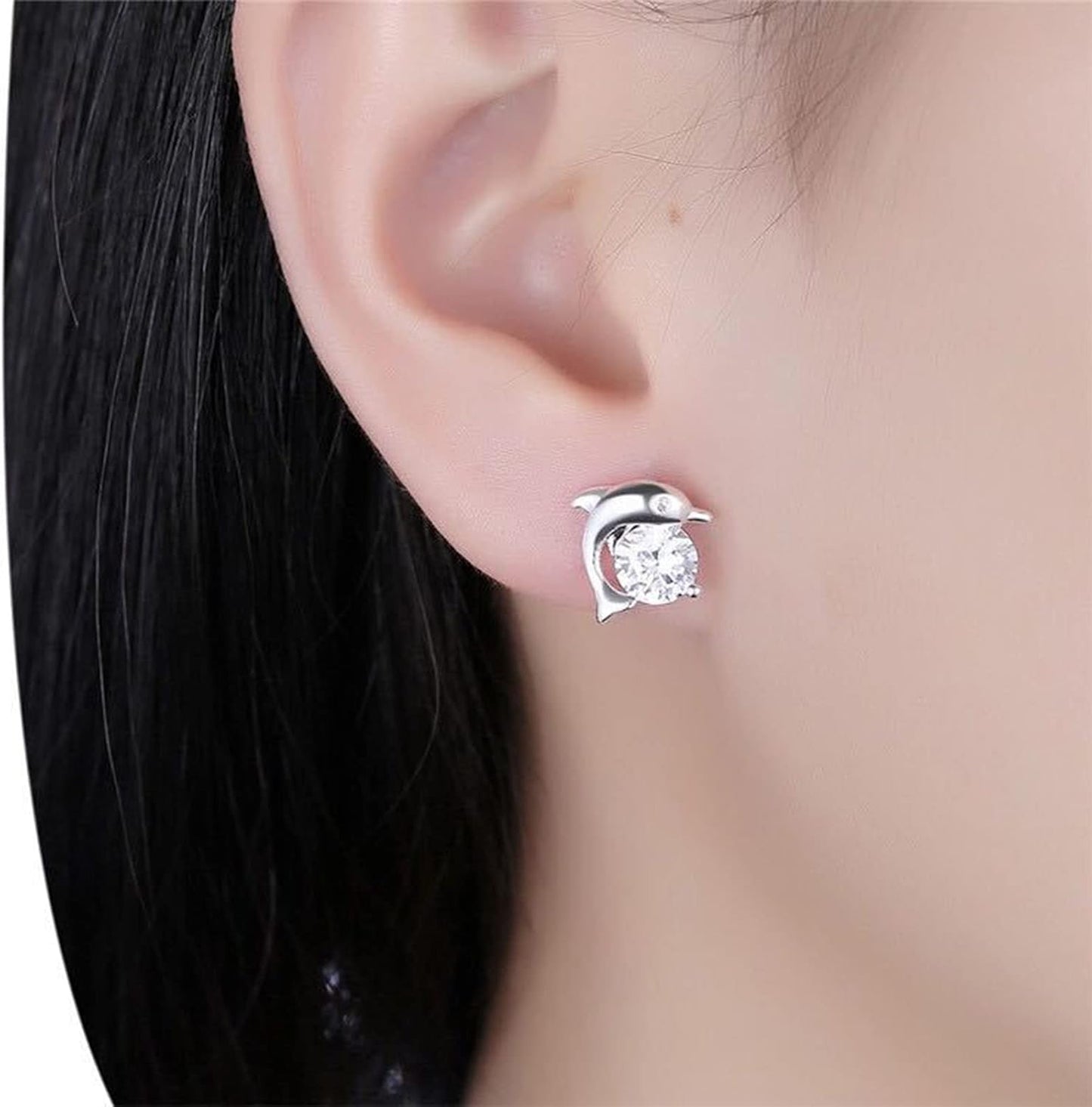 Silver Dolphin CZ Earrings Cute Animal Stud Earrings Tiny Earring Jackets Gifts for Women and Girls