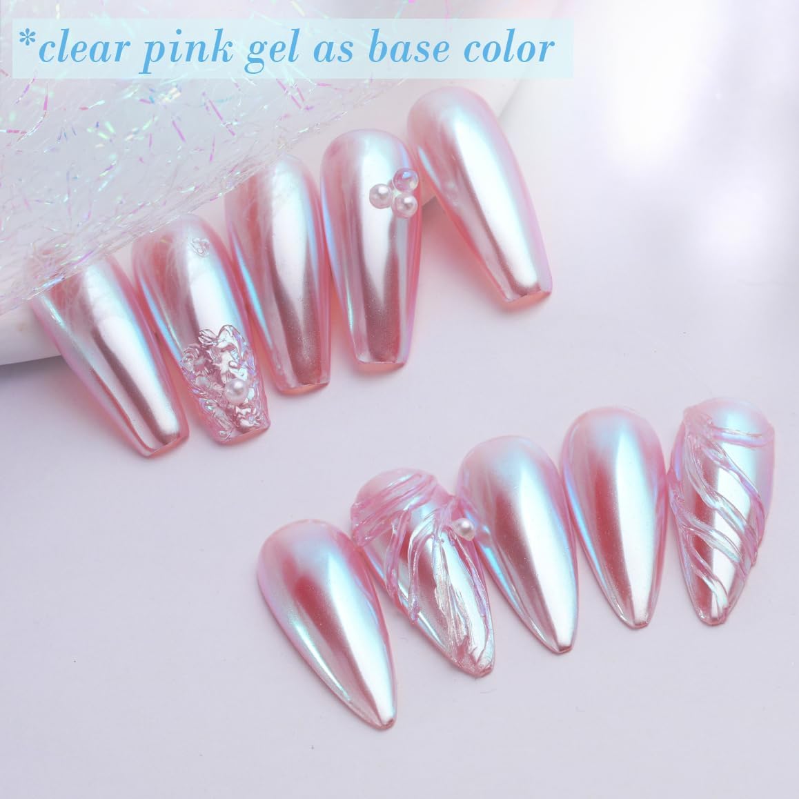 Pretty Diva Unicorn Chrome Nail Powder - Aurora Iridescent Nail Chrome Powders, Magic Aura Nail Powder Moonlight Blue Mirror Finish Mermaid Chrome Powder for Nails Manicure Pigment