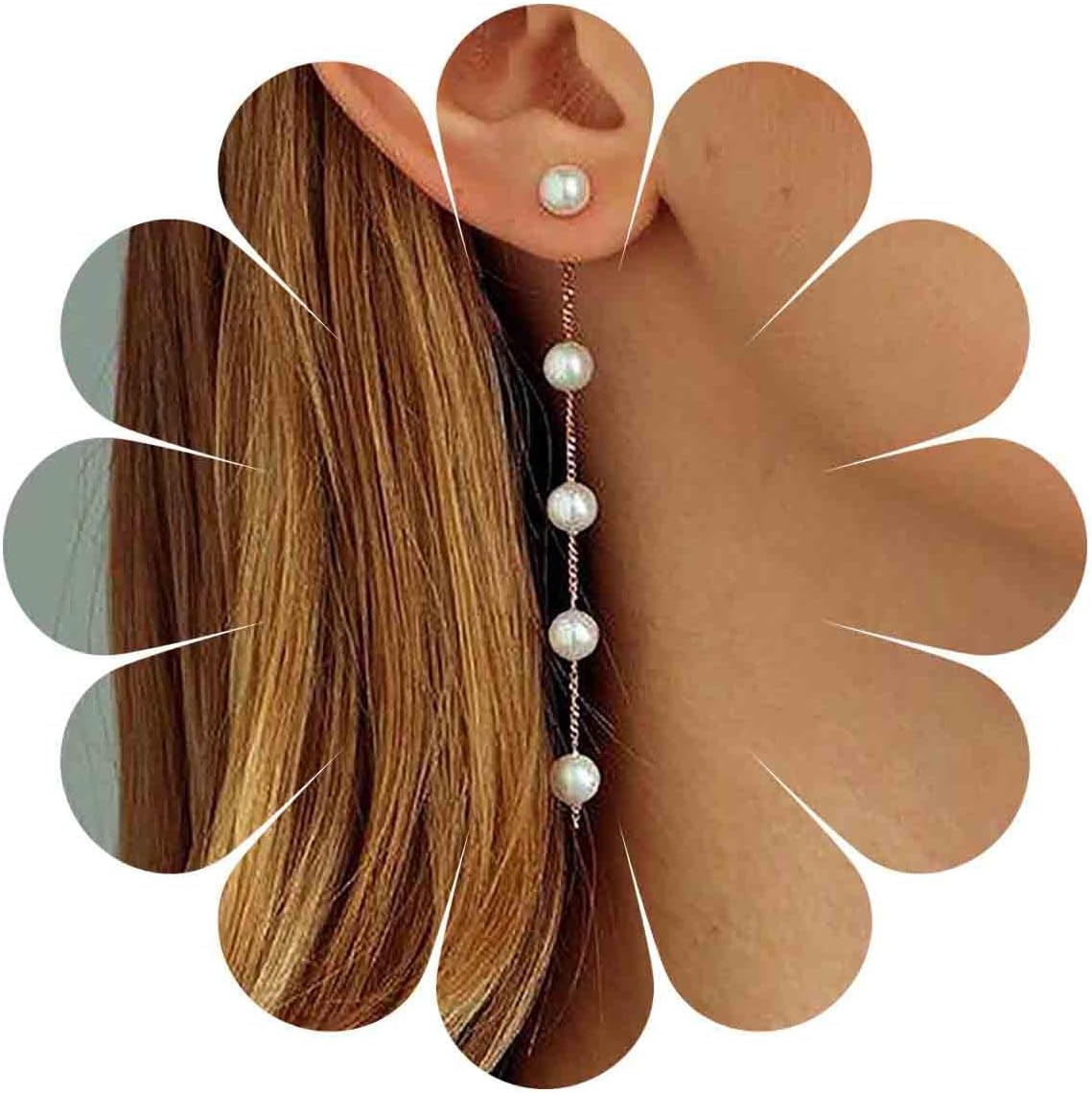 Boho Pearl Drop Earrings Long Pearl Tassel Earrings Gold Pearl Chain Earrings Vintage Pearl Stud Earrings Jewelry for Women