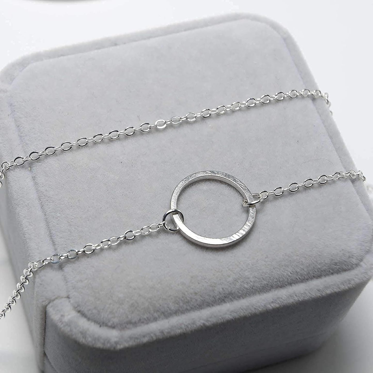 Vertical Bar Circle Necklace Silver Circle Pendant Necklace Boho Long Necklaces Chain Minimalist Geometric Ring Necklace Jewelry for Women and Girls