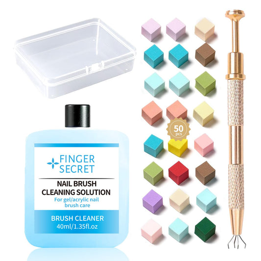 Nail Sponges Set for Ombre Gel,Nail Art Tools Set-50Pcs Colorful Nail Sponges With Gold Grabbing Pen Transparent Plastic Storage Box Cleaning Solution Used to Store Nail Art Tools