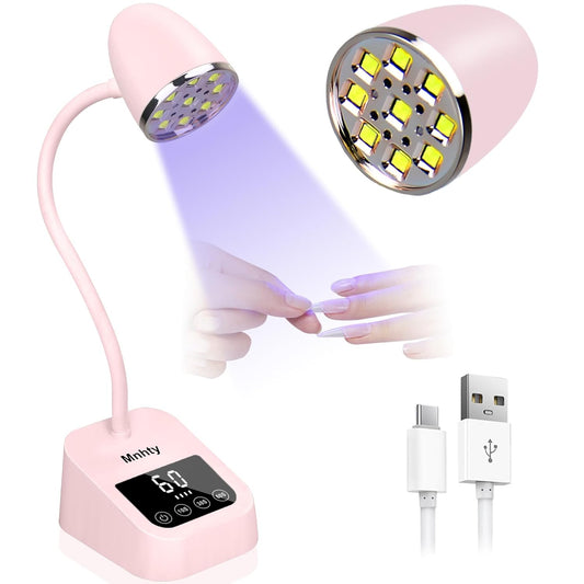 U V LED Nail Lamp, Goose Neck Flash Cure Lamp 27W Rechargeable Mini U V Light for Gel Nails, Cordless Flash Cure Light with 3 Timers&Sensor, Fast Curing Gooseneck Lamps for Gel X, Pink