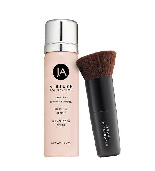 MagicMinerals AirBrush Foundation by Jerome Alexander – 2pc Set with Airbrush Foundation and Kabuki Brush - Spray Makeup with Anti-aging Ingredients for Smooth Radiant Skin - Bright Medium