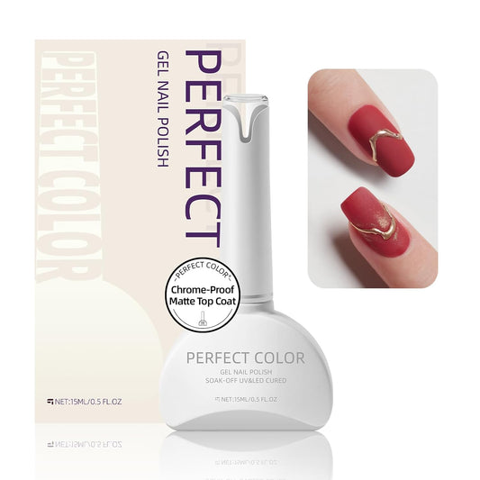PERFECT COLOR Chrome-Proof Matte Top Coat, UV/LED Cured Gel Nail Polish, Anti-Stick Long-Lasting Formula, 0.5 Fl Oz
