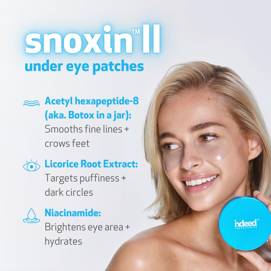 Indeed Labs Snoxin II Under Eye Patches - Argireline & Niacinamide Reduce Dark Circles, Puffy Eyes, Undereye Bags, Wrinkles - Biodegradable Hydrogel Under Eye Patches for Fine Lines & Crows Feet